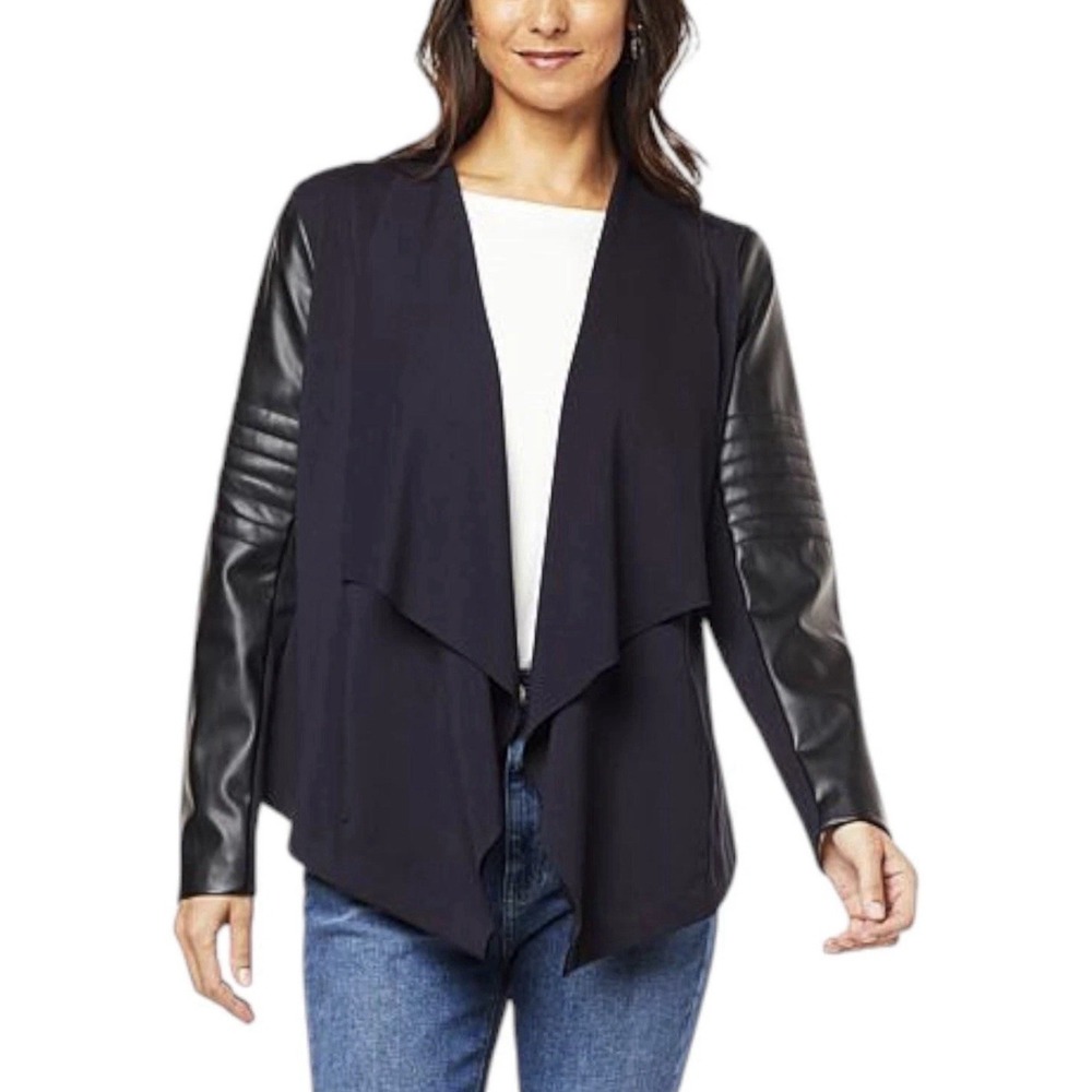Colleen Lopez Women's Drape Front Jacket Navy Blue Size Large HSN